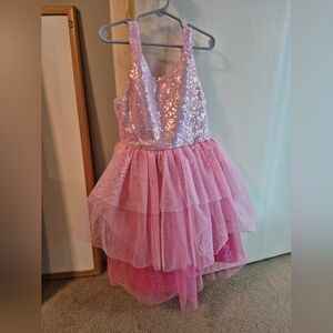 Girls Pink Ombre Sequin and Tulle Dress